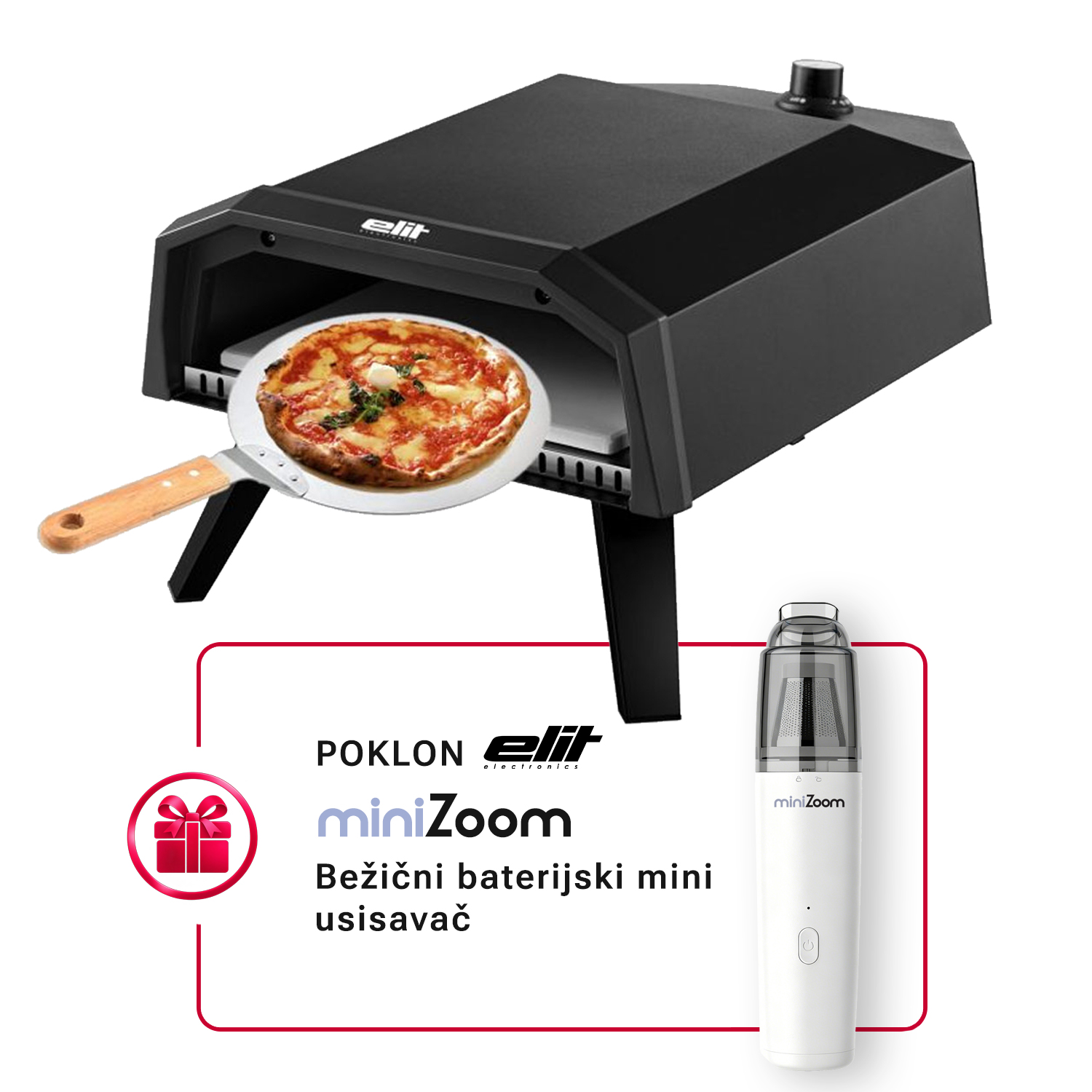 Elit plinski pekač za pizzu PIZZARELLA VELOCE + POKLON Elit usisavač ručni MVC26WH