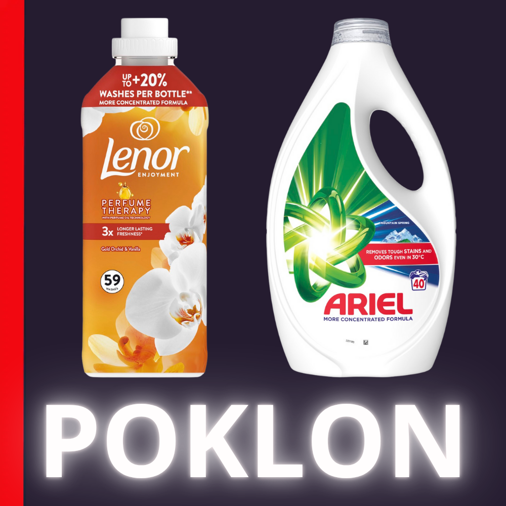 POKLON ARIEL-LENOR SET ZA PRANJE RUBLJA OMEKŠIVAČ I DETERŽENT