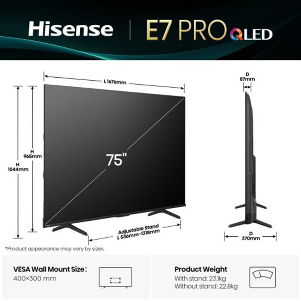 Hisense 75'' 75E7Q PRO QLED Smart TV - Slika 3
