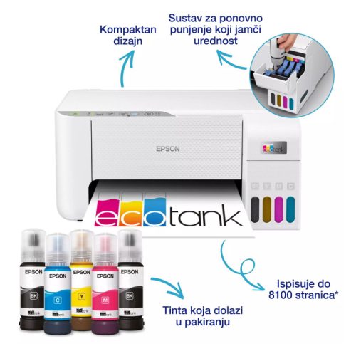 Epson EcoTank L3276 MFP Color A4 pisač, 5760x1440 dpi,10 str/min, USB, Wi-Fi (C11CJ67436)