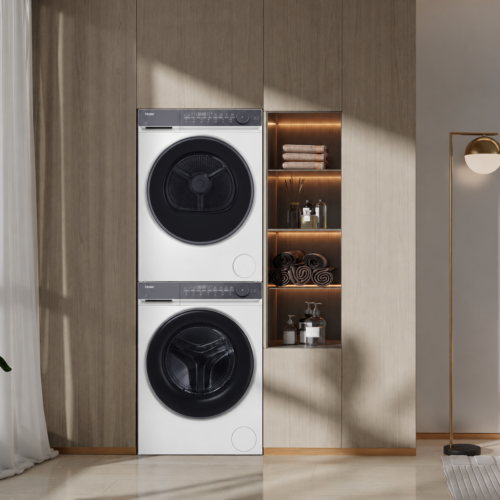 Haier set 2 - perilica rublja HW80-B14387U1-S + sušilica rublja HD80-CQ387U1-S + vezni element HASTKU10