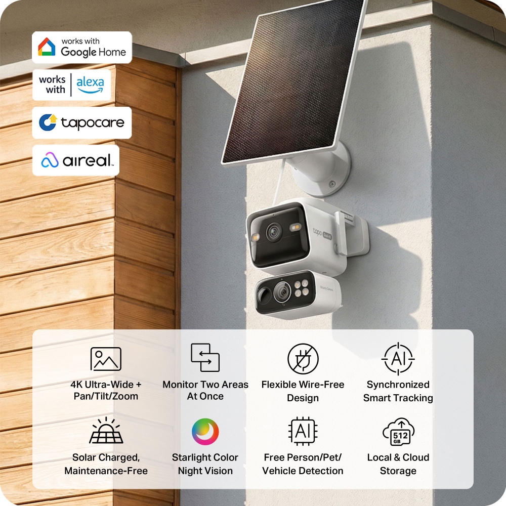 TP-Link Tapo C675D kamera + Tapo A202 Solar panel, 4K/8MP (3840x2160), 10000mAh punjiva li-lon bater, microSD, 6×Spotlights, detekcija pokreta, IP65, Dual Lens/Telephoto, Wi-Fi/Tapo app - Slika 2